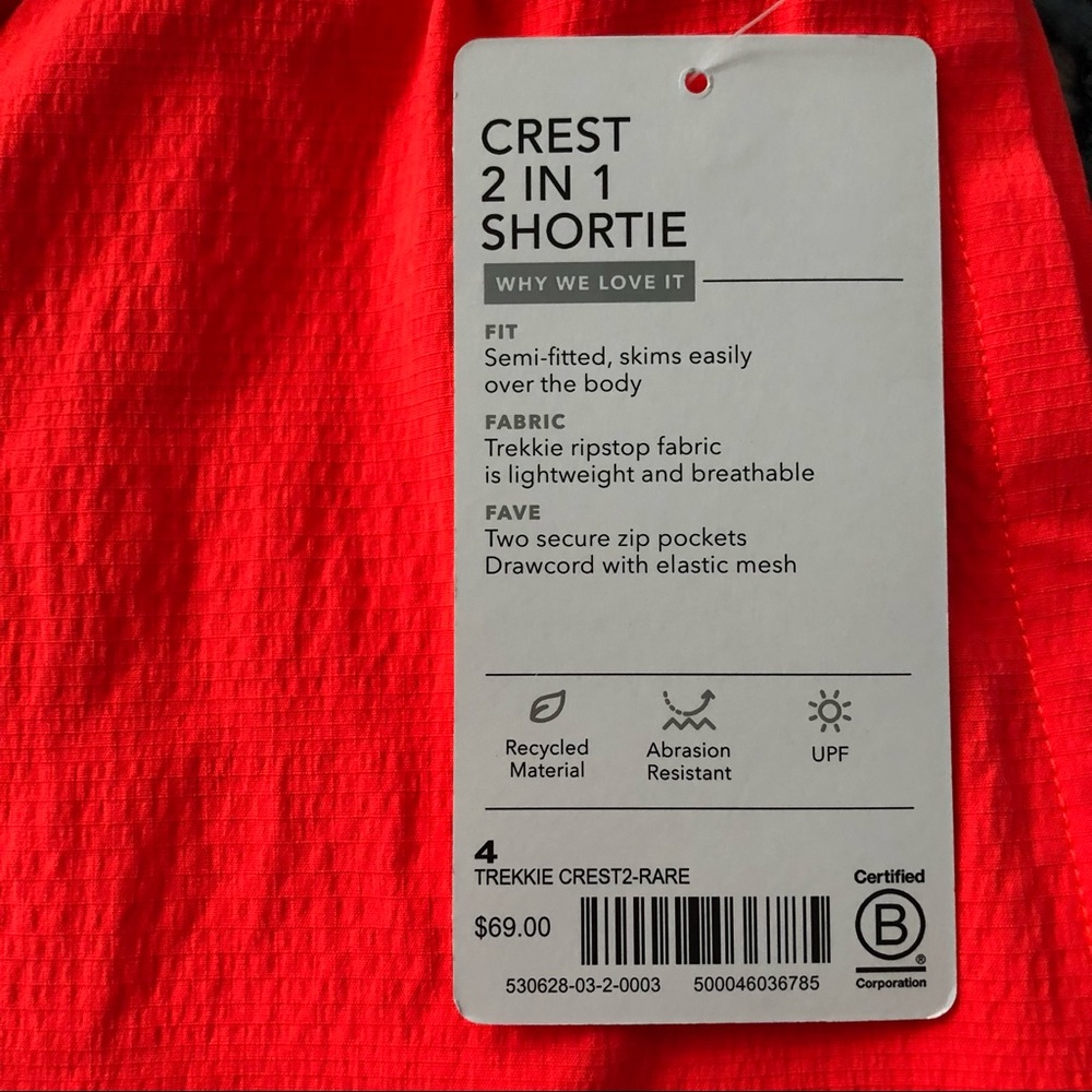 Athleta 2 in 1 Shortie Shorts Neon Orange 4 - Picture 5 of 5